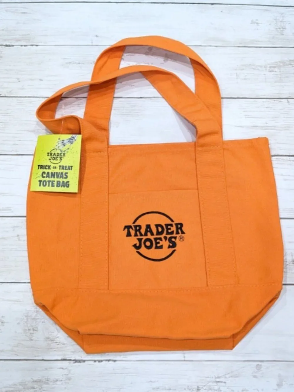 Trader Joe's Canvas Tote Bag Orange Halloween Grocery Mini Bag NWT